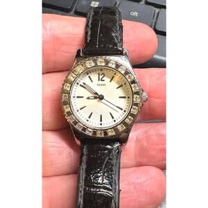 Women's 28mm Guess Watch, Silver Tone with Rhinestone Bezel, WR to 100M